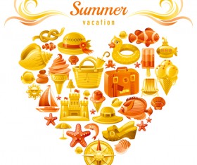 Summer travel elements with heart vectors 10