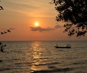Sunset fishing boat HD picture