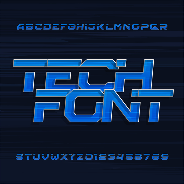Tech font alphabet vectors