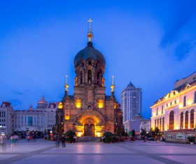 The illuminated Sophia Cathedral HD picture