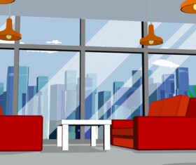 Two red sofas in the meeting room vector