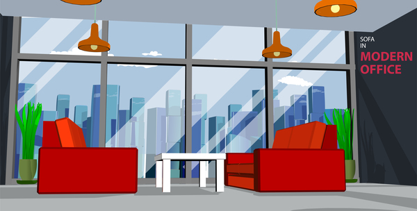 Two red sofas in the meeting room vector