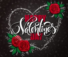 Valentine day heart cards with dark background vector 03