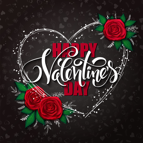 Valentine day heart cards with dark background vector 03