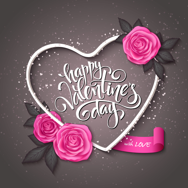 Valentine day heart cards with dark background vector 04