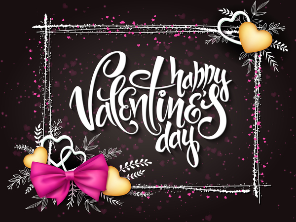 Valentine day heart cards with dark background vector 06