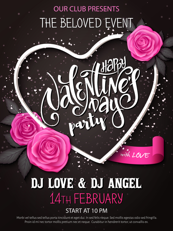Valentine day heart cards with dark background vector 07