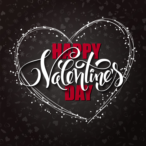 Valentine day heart cards with dark background vector 11