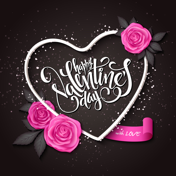 Valentine day heart cards with dark background vector 12