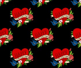 Valentine flower with heart seamless pattern vector 03