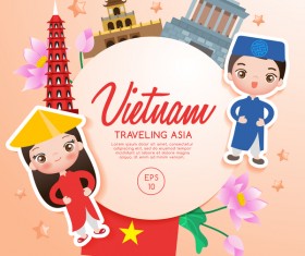 Vietnam travel cartoon template vector