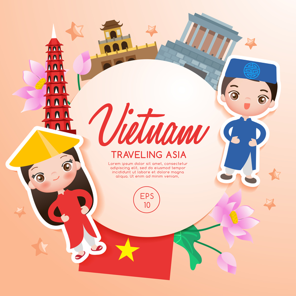 Vietnam travel cartoon template vector