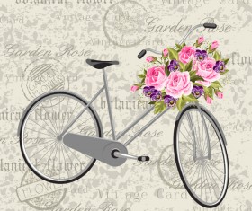 Vintage background with bicycle and flower vector 01
