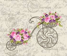 Vintage background with bicycle and flower vector 02