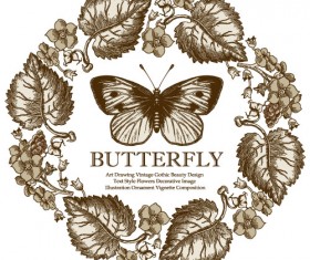 Vintage frame with butterfly greeting card vector 02
