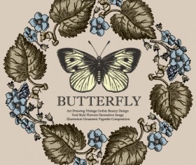 Vintage frame with butterfly greeting card vector 03