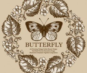Vintage frame with butterfly greeting card vector 04