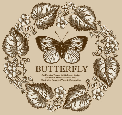Vintage frame with butterfly greeting card vector 04
