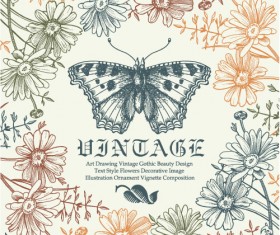 Vintage frame with butterfly greeting card vector 05