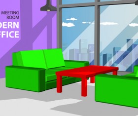 Violet wall in the office and small red table vector