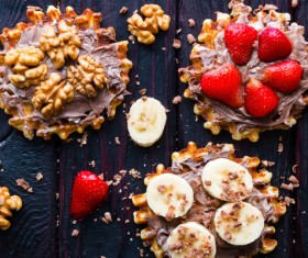 Walnut waffle with strawberry waffles Stock Photo