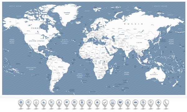 White color World Map and 3D navigation icons vector