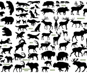Wild animal silhouette set vector 02
