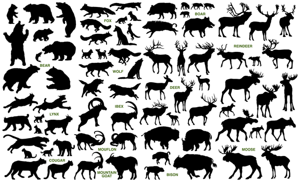 Wild animal silhouette set vector 02 free download