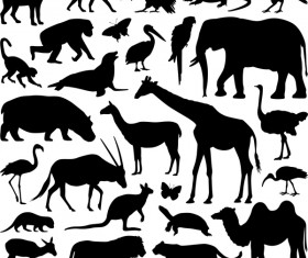 Wild animal silhouette set vector 03