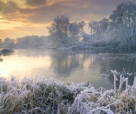 Winter dusk with the river Stock Photo