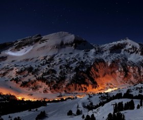 Winter skiing at night Stock Photo