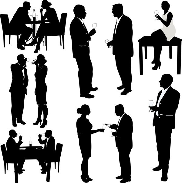 Women and men drink wine silhouette vector