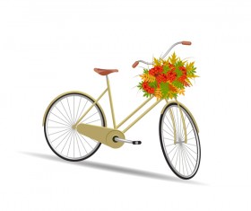 Yellow bicycle with flower basket vector