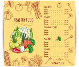 Yellow restaurant menu with vegetables vector