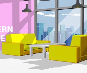 Yellow sofa with modern office vector 01