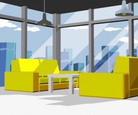 Yellow sofa with modern office vector 02