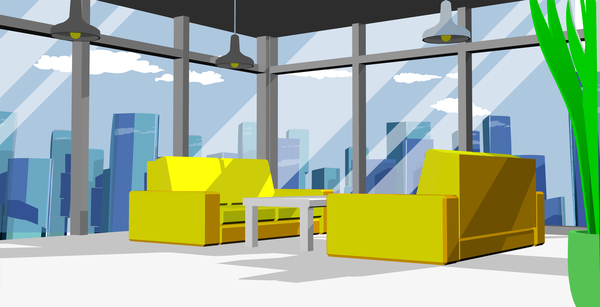 Yellow sofa with modern office vector 02