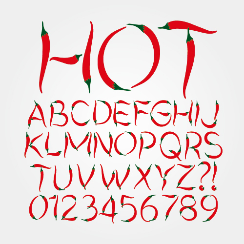 hot pepper alphabet with numbers vector material