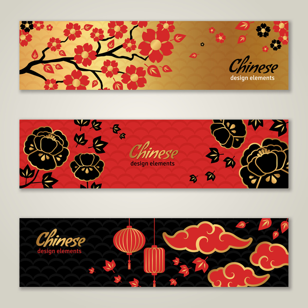 3 chinese styles banner vector