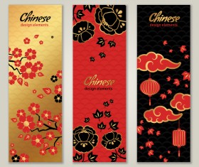 3 chinese styles vertical banner vector