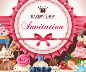Bakery shop invitation card vector