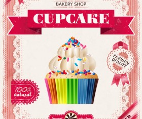 Bakery shop with cupcakes poster vintage vector 01