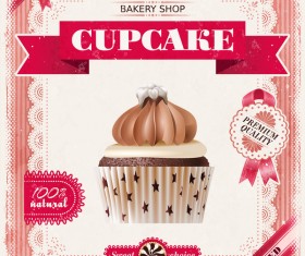 Bakery shop with cupcakes poster vintage vector 02