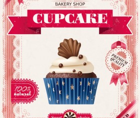 Bakery shop with cupcakes poster vintage vector 03