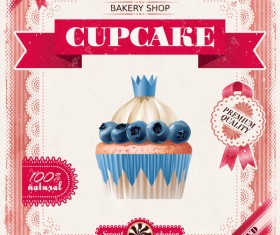 Bakery shop with cupcakes poster vintage vector 04