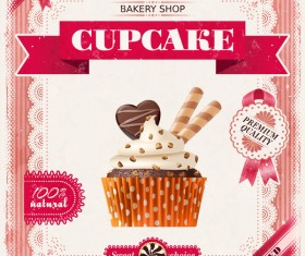 Bakery shop with cupcakes poster vintage vector 05