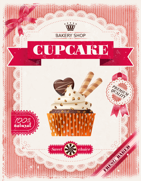 Bakery shop with cupcakes poster vintage vector 05