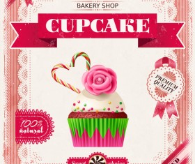 Bakery shop with cupcakes poster vintage vector 06