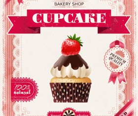 Bakery shop with cupcakes poster vintage vector 07