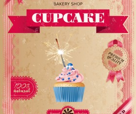 Bakery shop with cupcakes poster vintage vector 09